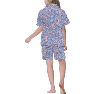 Yorkshire Terrier Pattern Print Design 02 Kids' Boys' Girls' V-Neck Short Pajama Set