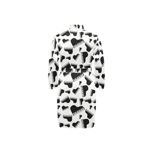 Piano Pattern Print Design 02 Men's Long Sleeve Belted Night Robe