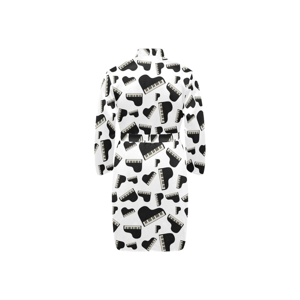 Piano Pattern Print Design 02 Men's Long Sleeve Belted Night Robe