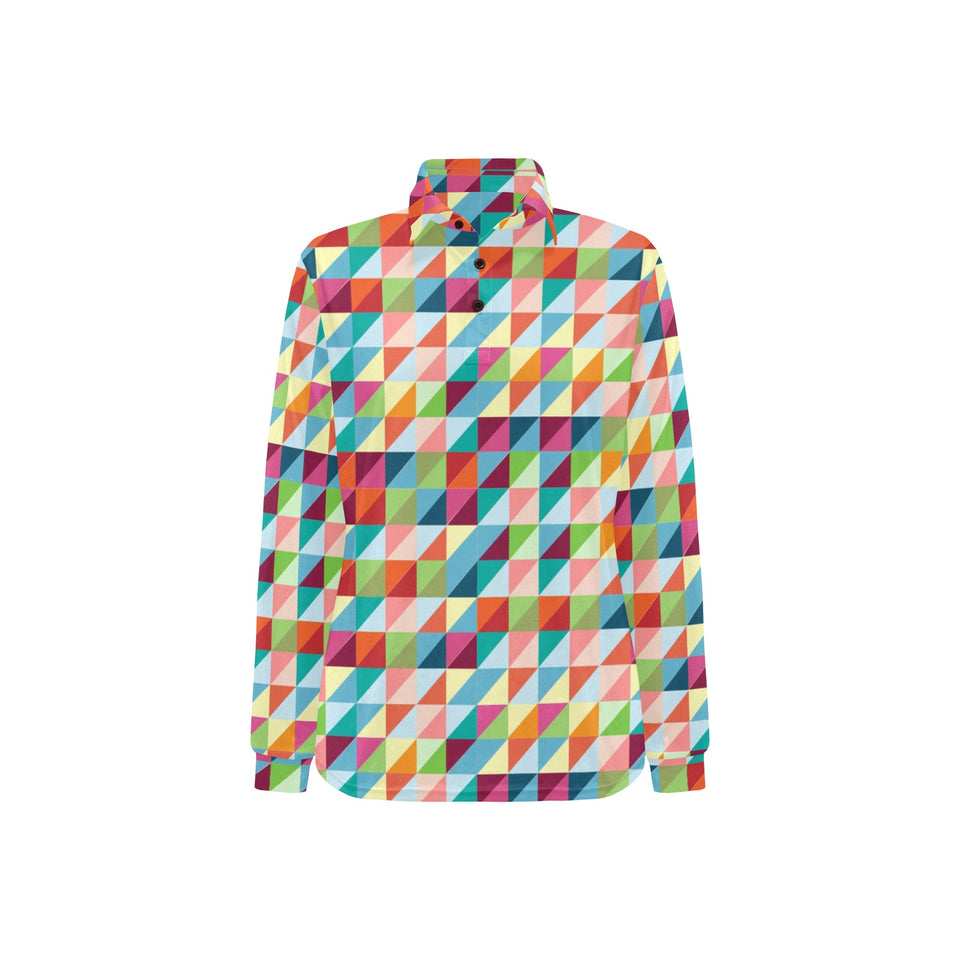 Rainbow Geometric Pattern Women's Long Sleeve Polo Shirt