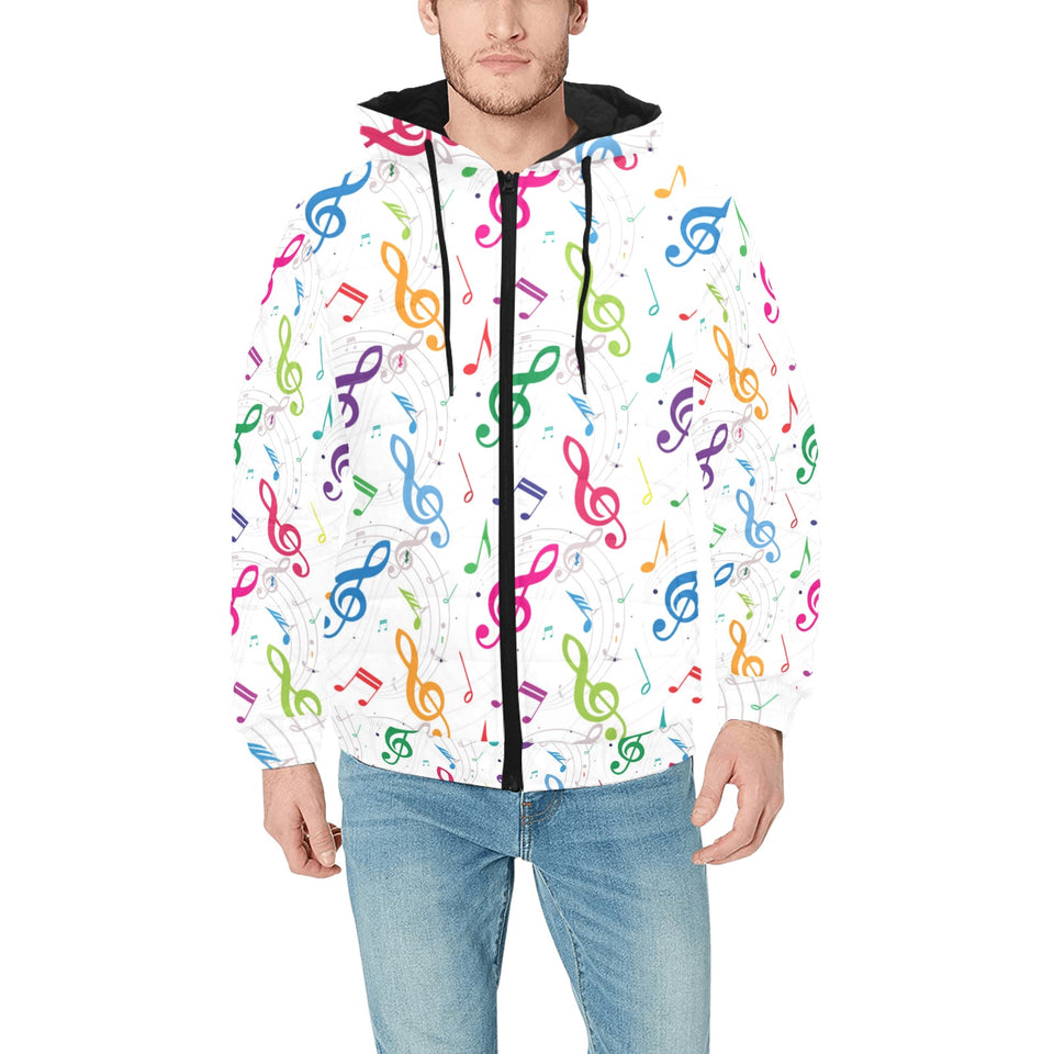 Music Notes Pattern Print Design 02 Men's Padded Hooded Jacket(ModelH42)