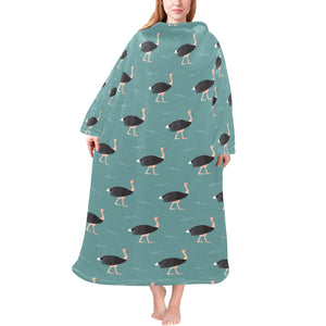 Ostrich Pattern Print Design 01 Blanket Robe with Sleeves