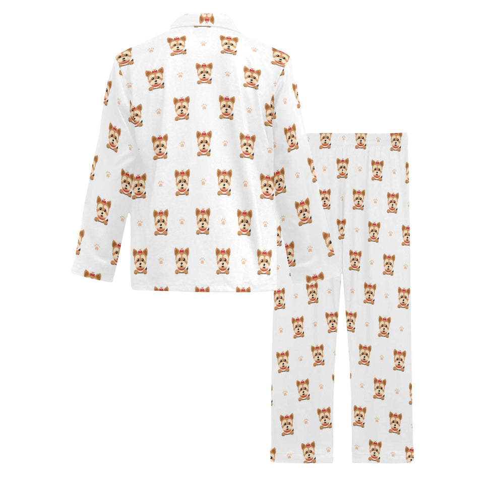 Yorkshire Terrier Pattern Print Design 03 Men's Long Pajama Set