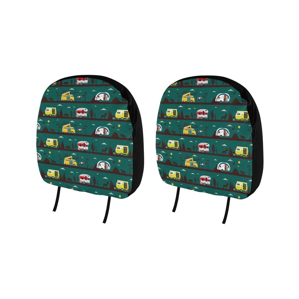 Camper Van Pattern Print Design 03 Car Headrest Cover