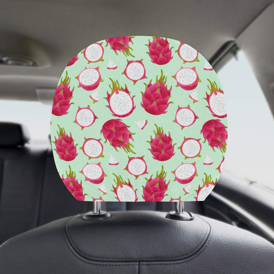 Dragon Fruit Pattern Green Background Car Headrest Cover