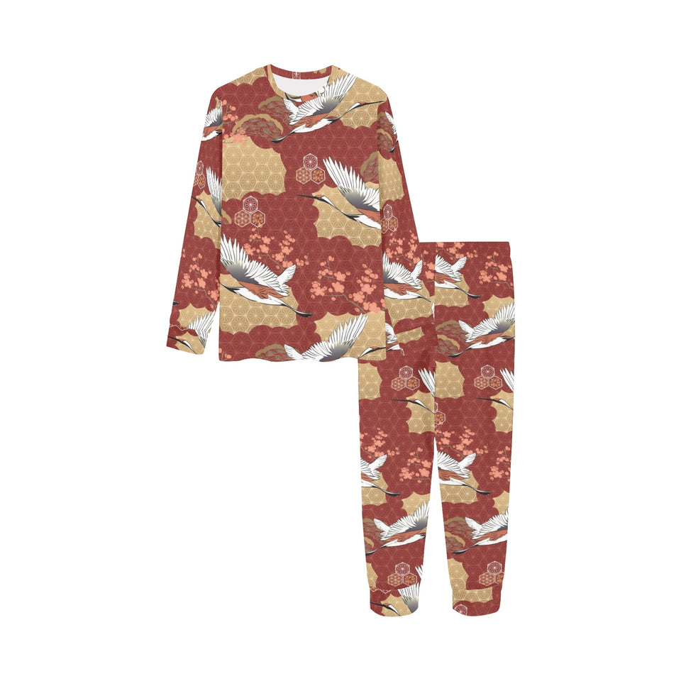 Japanese Crane Theme Pattern Kids' Boys' Girls' All Over Print Pajama Set