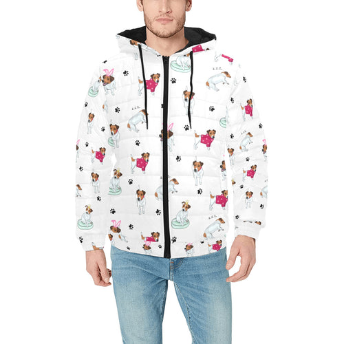 Jack Russel Pattern Print Design 03 Men's Padded Hooded Jacket(ModelH42)