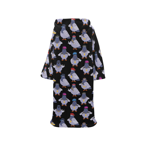 Pigeon Pattern Print Design 04 Blanket Robe with Sleeves