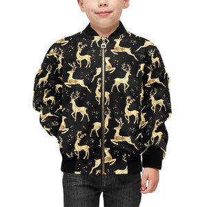 Gold Deer Pattern Kids' Boys' Girls' Bomber Jacket