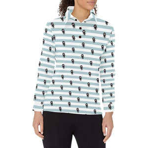 Ninja Pattern Stripe Background Women's Long Sleeve Polo Shirt