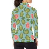 Guava Pattern Green Background Women's Long Sleeve Polo Shirt