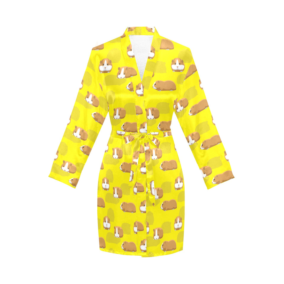 Guinea Pig Pattern Print Design 04 Women's Long Sleeve Belted Night Robe