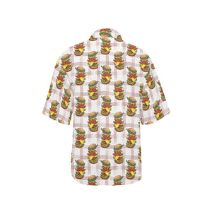 Hamburger Pattern Print Design 03 Women's All Over Print Hawaiian Shirt