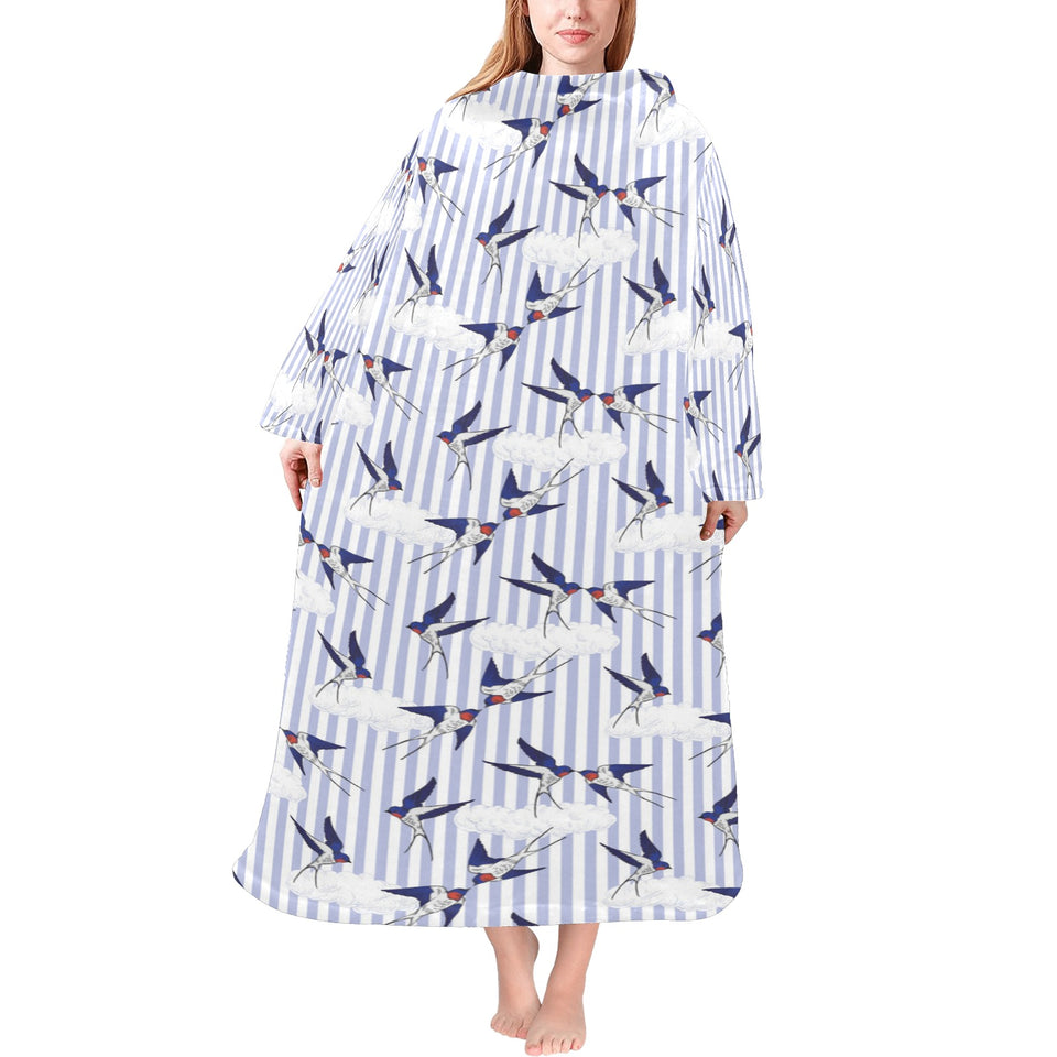 Swallow Pattern Print Design 03 Blanket Robe with Sleeves