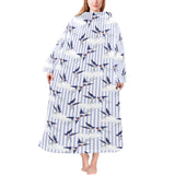 Swallow Pattern Print Design 03 Blanket Robe with Sleeves