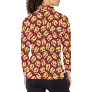 Hamburger Pattern Print Design 01 Women's Long Sleeve Polo Shirt