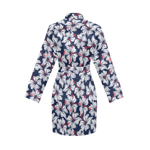 Hibiscus Pattern Print Design 02 Women's Long Sleeve Belted Night Robe