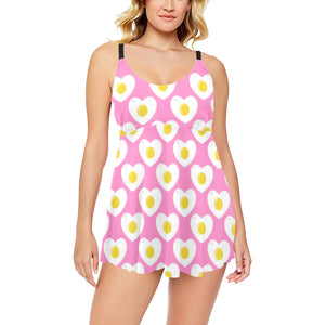 Fried Eggs Pattern Print Design 02 Chest Sexy Pleated Two Piece Swim Dress