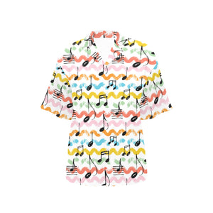 Music Notes Pattern Print Design 01 Women's All Over Print Hawaiian Shirt