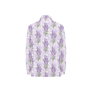 Lavender Pattern Theme Women's Long Sleeve Polo Shirt