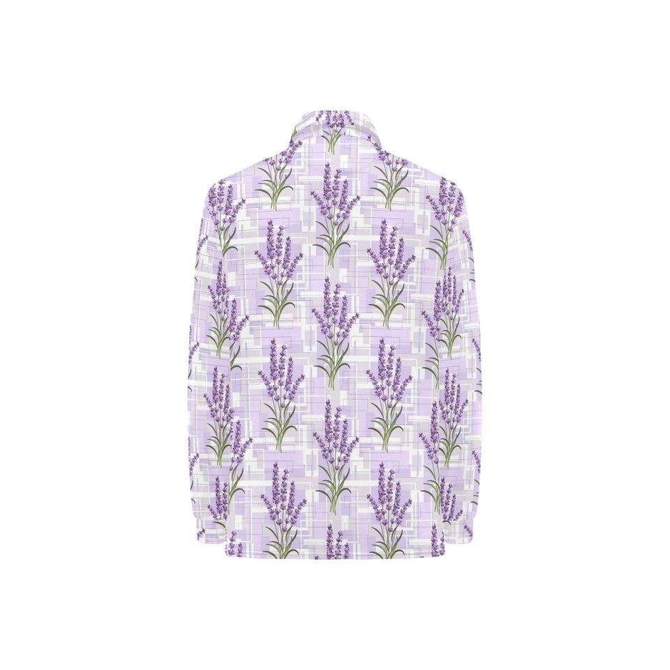 Lavender Pattern Theme Women's Long Sleeve Polo Shirt