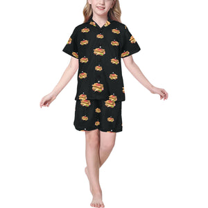 Sandwich Pattern Print Design 03 Kids' Boys' Girls' V-Neck Short Pajama Set