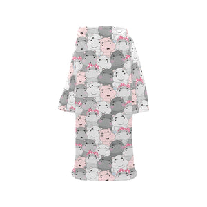 Hippopotamus Pattern Print Design 03 Blanket Robe with Sleeves