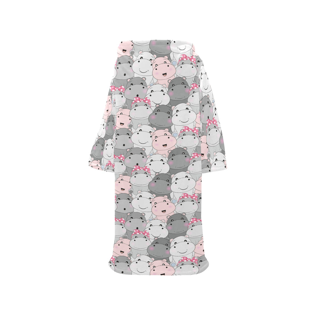 Hippopotamus Pattern Print Design 03 Blanket Robe with Sleeves