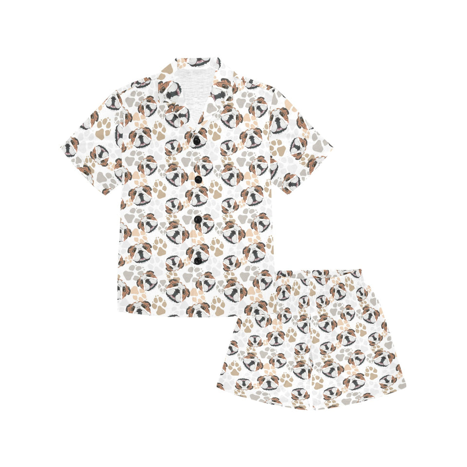 English Bulldog Pattern Print Design 01 Kids' Boys' Girls' V-Neck Short Pajama Set