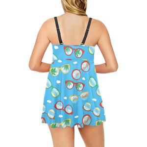 Sun Glasses Pattern Print Design 03 Chest Sexy Pleated Two Piece Swim Dress