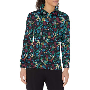 Swallow Pattern Print Design 04 Women's Long Sleeve Polo Shirt