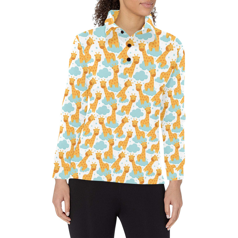 Giraffe Pattern Print Design 05 Women's Long Sleeve Polo Shirt