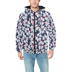 Hibiscus Pattern Print Design 02 Men's Padded Hooded Jacket(ModelH42)