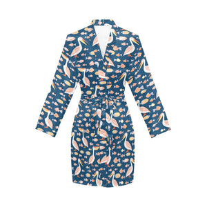 Pelican Pattern Print Design 01 Women's Long Sleeve Belted Night Robe