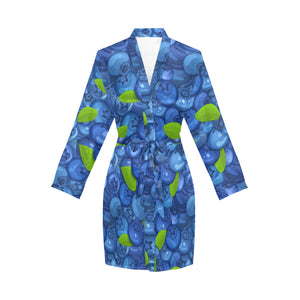 Blueberry Pattern Background Women's Long Sleeve Belted Night Robe