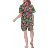 Hibiscus Pattern Print Design 01 Kids' Boys' Girls' V-Neck Short Pajama Set