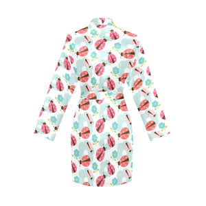 Ladybug Pattern Print Design 03 Women's Long Sleeve Belted Night Robe