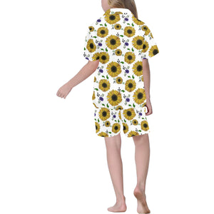 Sunflower Pattern Background Kids' Boys' Girls' V-Neck Short Pajama Set