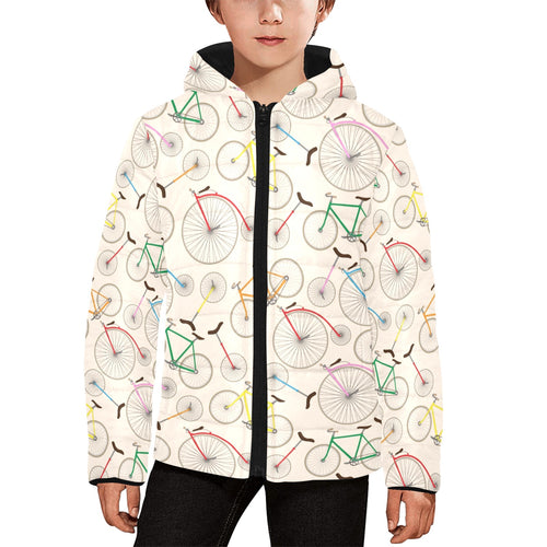 Bicycle Pattern Print Design 04 Kids' Boys' Girls' Padded Hooded Jacket