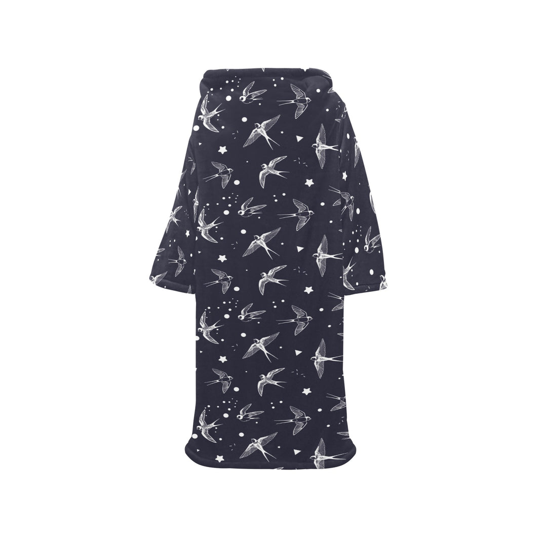 Swallow Pattern Print Design 02 Blanket Robe with Sleeves