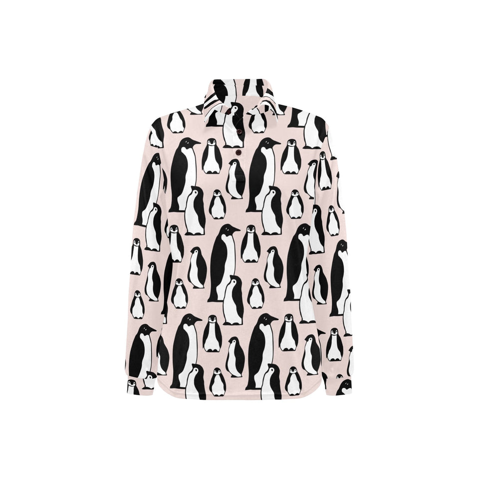 Penguin Pattern Background Women's Long Sleeve Polo Shirt