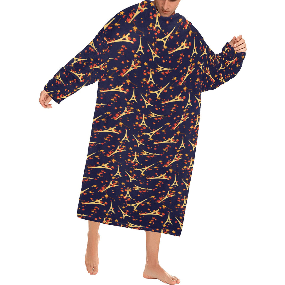 Eiffel Tower Pattern Print Design 02 Blanket Robe with Sleeves