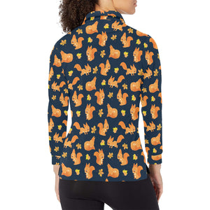 Squirrel Pattern Print Design 05 Women's Long Sleeve Polo Shirt