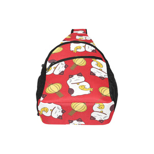 Meneki Neko Lucky Cat Pattern Red Theme All Over Print Chest Bag