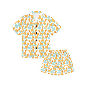 Giraffe Pattern Print Design 05 Kids' Boys' Girls' V-Neck Short Pajama Set