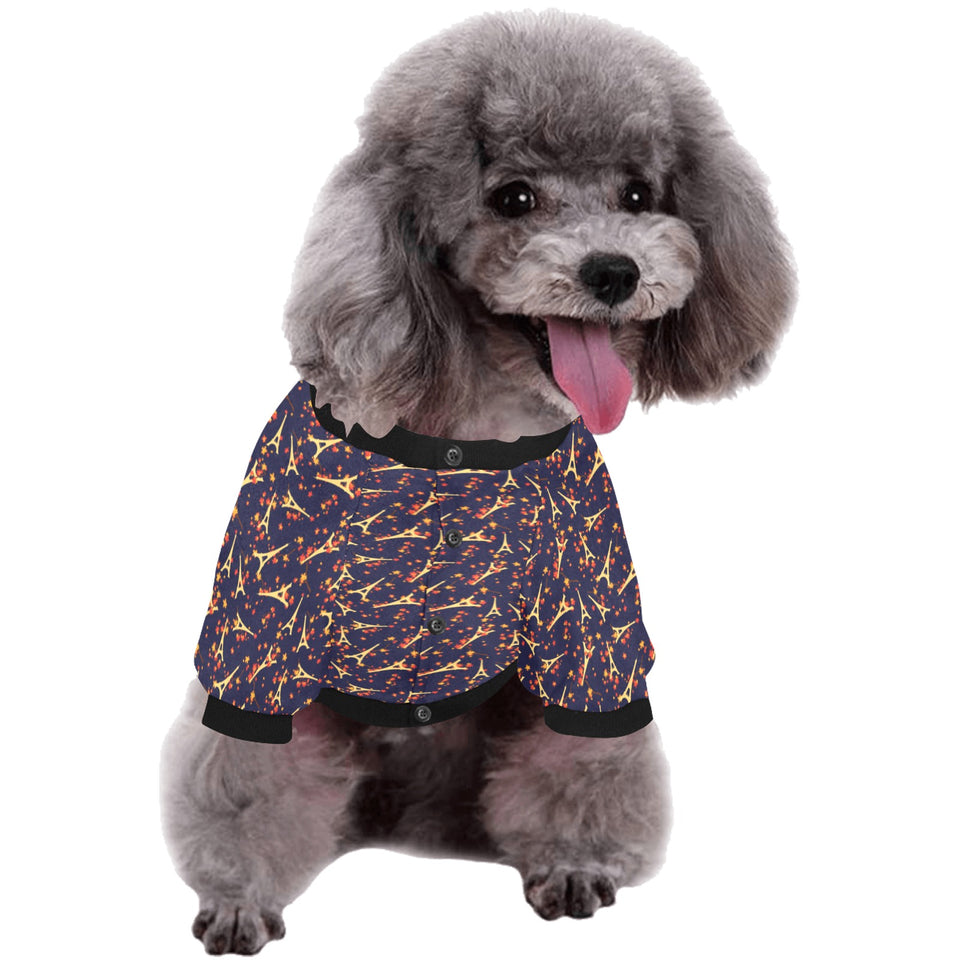 Eiffel Tower Pattern Print Design 02 All Over Print Pet Dog Round Neck Fuzzy Shirt