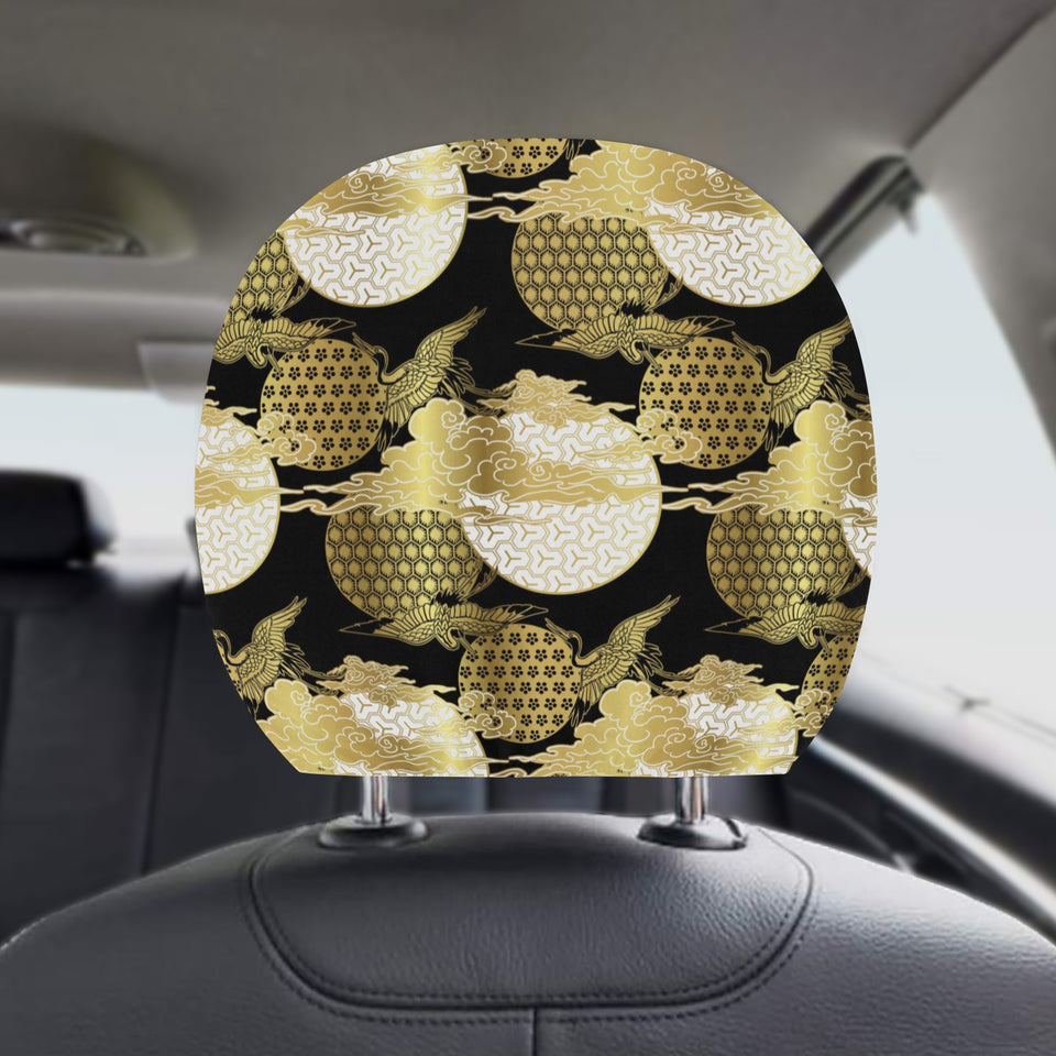 Gold Could Crane Japanese Pattern Car Headrest Cover