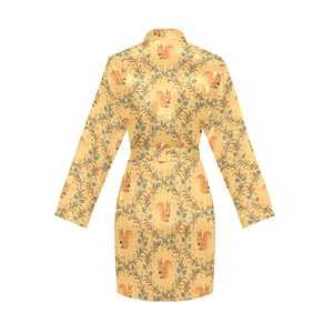 Squirrel Pattern Print Design 01 Women's Long Sleeve Belted Night Robe