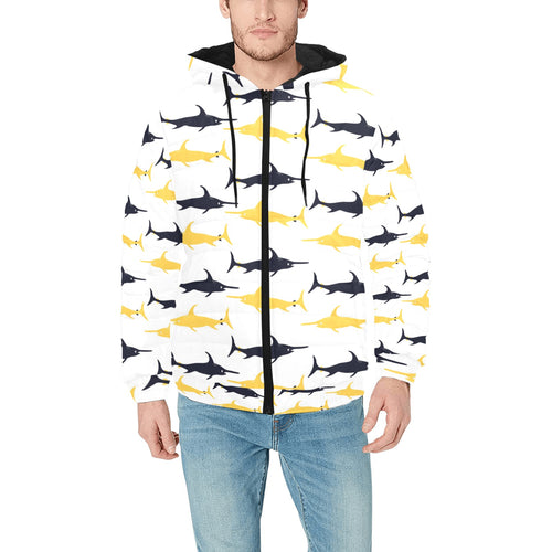 Swordfish Pattern Print Design 05 Men's Padded Hooded Jacket(ModelH42)