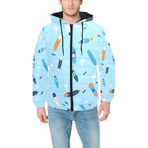 Surfboard Pattern Print Design 05 Men's Padded Hooded Jacket(ModelH42)